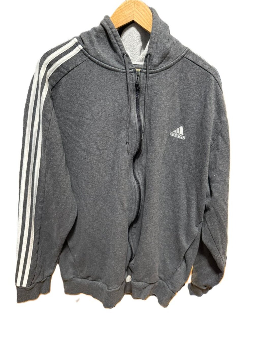 Adidas Men’s 2XL Gray 3-Stripes Full Zip Hoodie Sweatshirt Fleece Lined